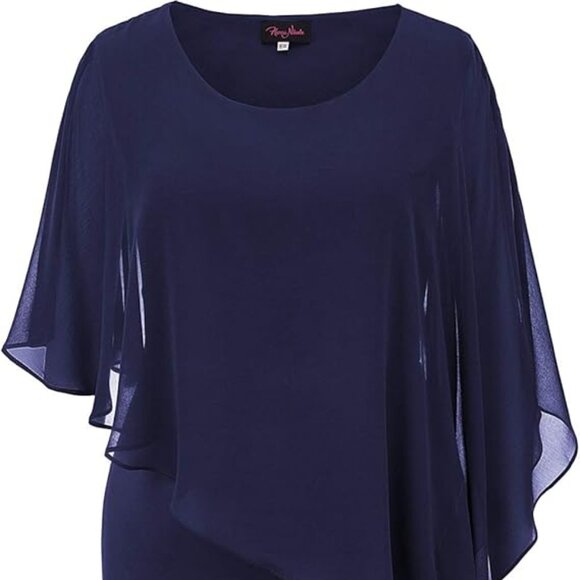 Hanna Nicole Sleeveless Cape Dress with Chiffon Overlay - Picture 1 of 3